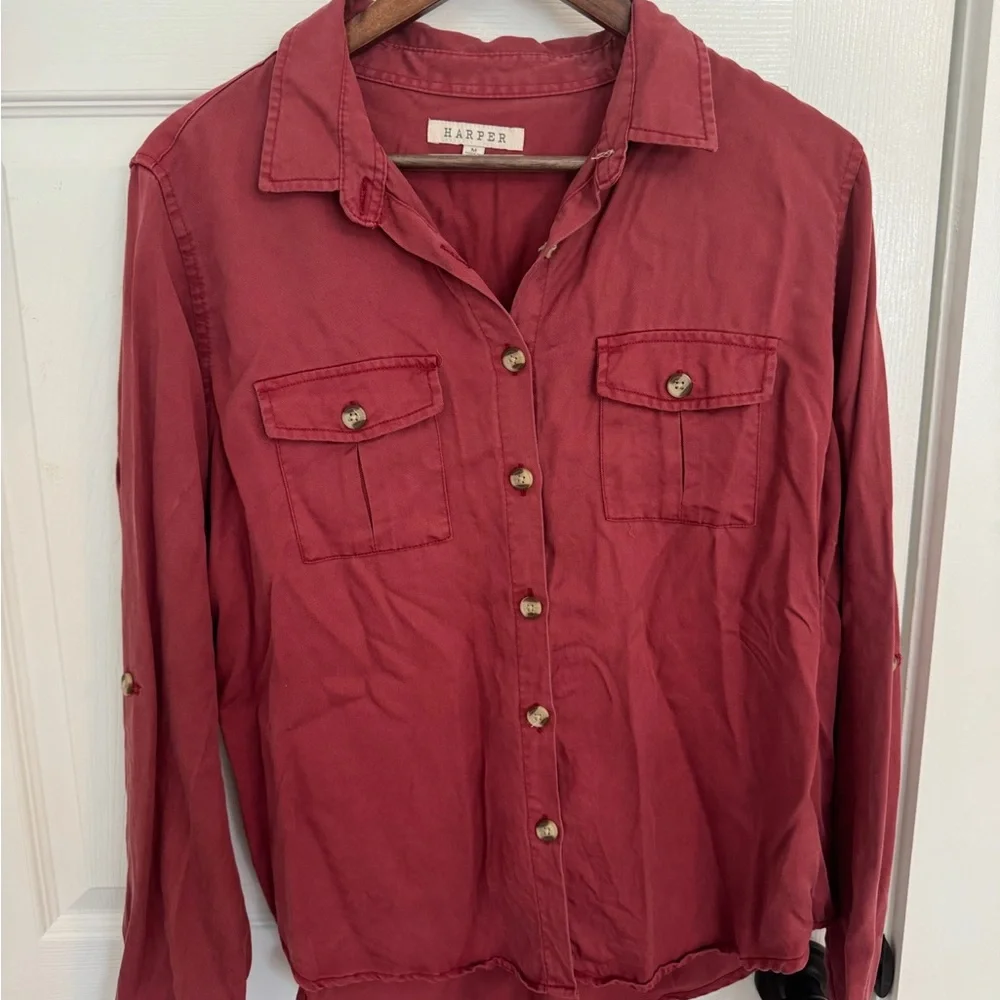 Harper Button-Front Shirt - Brick Red - Picture 1 of 3
